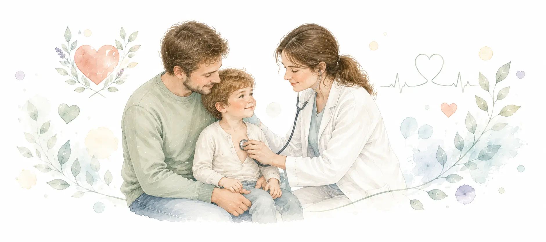 Ilustración de una revisión cardiológica pediátrica